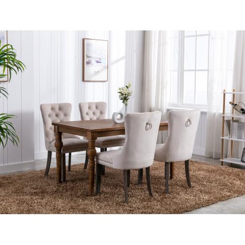 Set of 2, Contemporary Velvet Upholstered Dining Chair with Wooden Legs Nail Head Trim