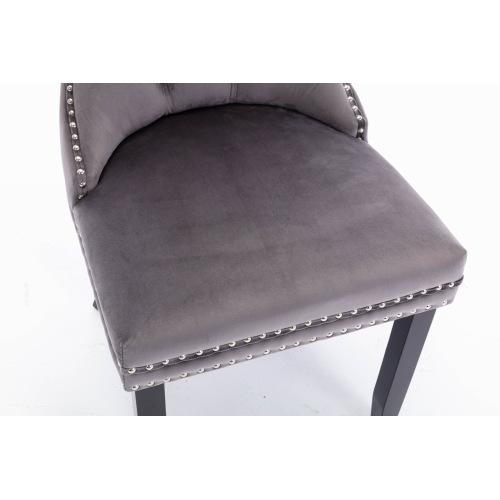 Set of 2, Contemporary Velvet Upholstered Dining Chair with Wooden Legs Nail Head Trim