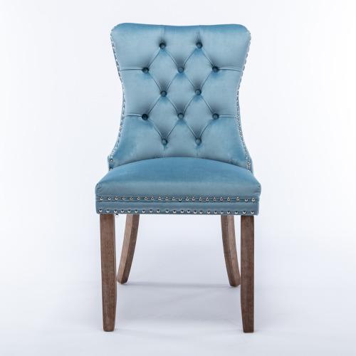 Set of 2, Contemporary Velvet Upholstered Dining Chair with Wooden Legs Nail Head Trim