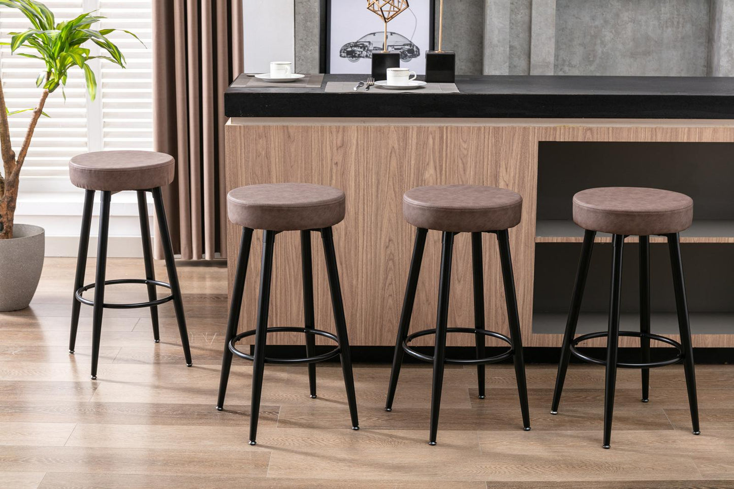 Metal Bar Stools, Round Kitchen Counter Stools, Bar Chairs,Set of 2