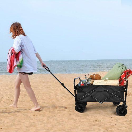 Heavy Duty Folding Portable Cart Wagon with 7 inch Widened All-Terrain Wheels