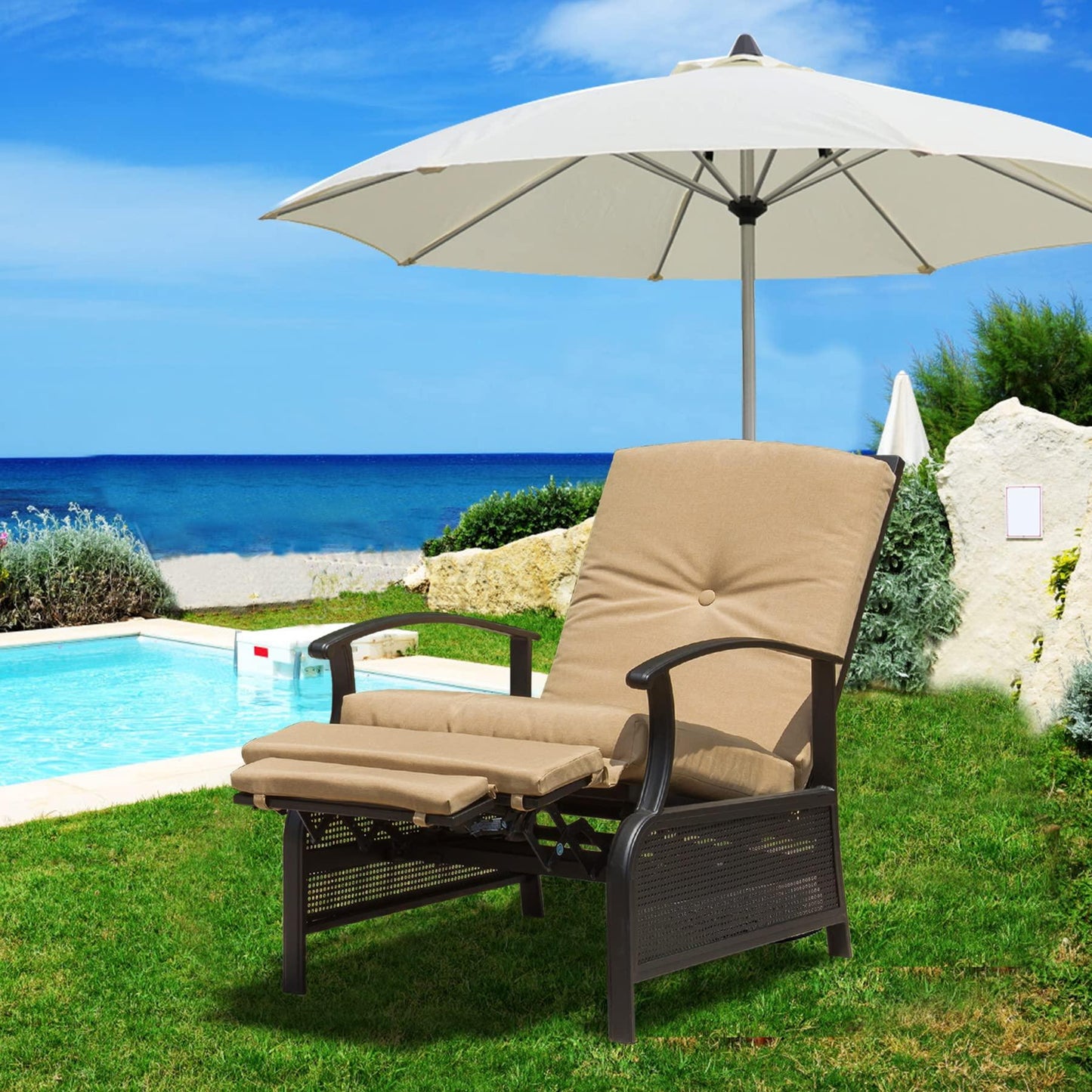 Domi Outdoor Living Adjustable Patio Recliner Chair Metal Outdoor Reclining Lounge Chair with Remova