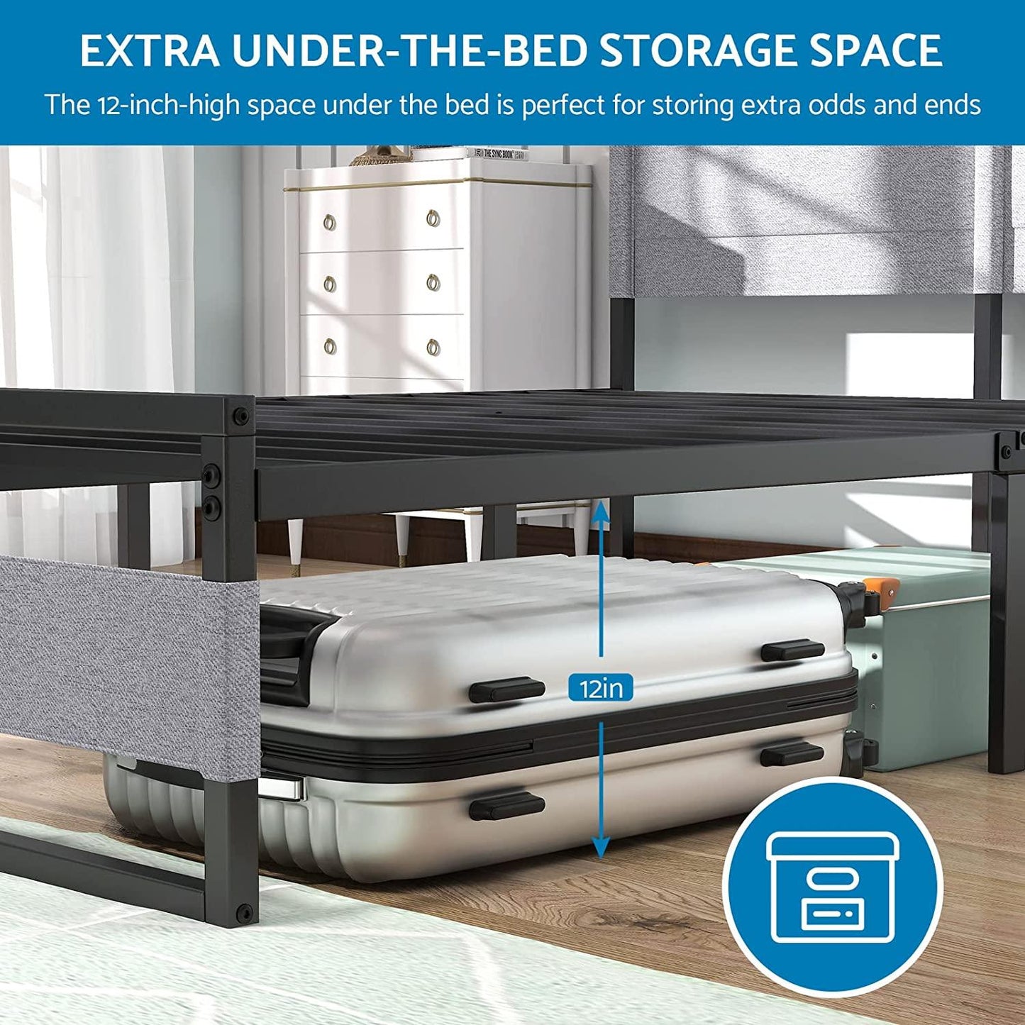Metal Platform Bed Frame with Headboard and Pocket