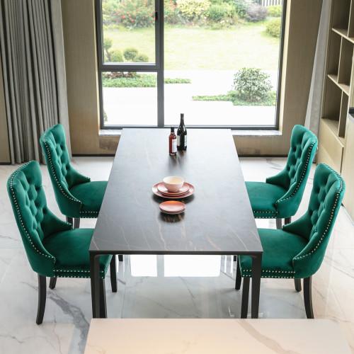 Set of 2, Contemporary Velvet Upholstered Dining Chair with Wooden Legs Nail Head Trim