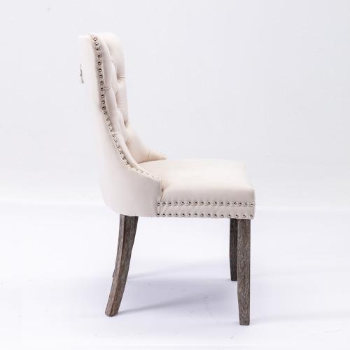 Set of 2, Contemporary Velvet Upholstered Dining Chair with Wooden Legs Nail Head Trim