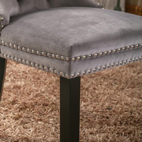Set of 2, Contemporary Velvet Upholstered Dining Chair with Wooden Legs Nail Head Trim