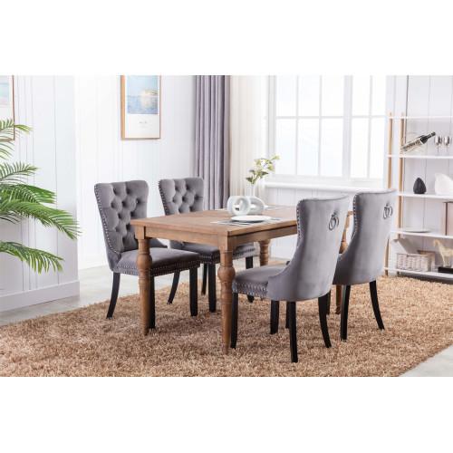 Set of 2, Contemporary Velvet Upholstered Dining Chair with Wooden Legs Nail Head Trim