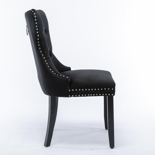 Set of 2, Contemporary Velvet Upholstered Dining Chair with Wooden Legs Nail Head Trim