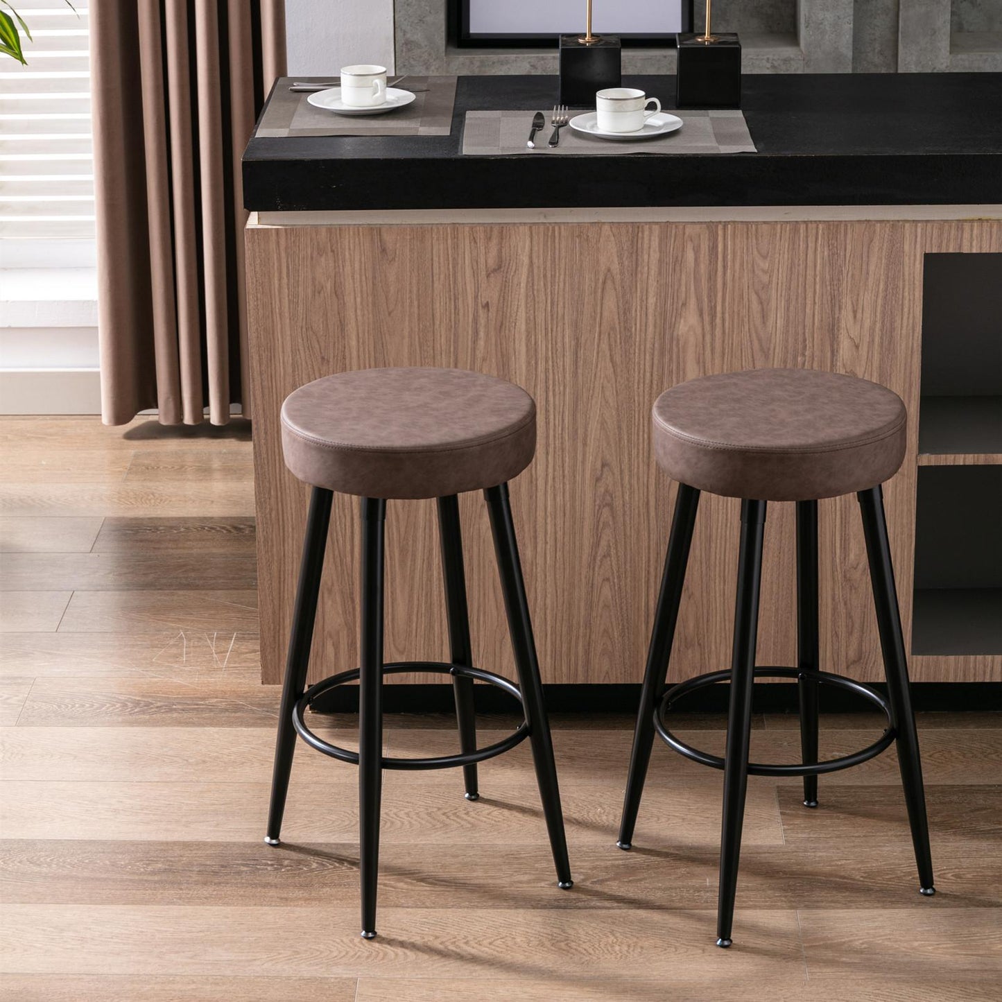 Metal Bar Stools, Round Kitchen Counter Stools, Bar Chairs,Set of 2