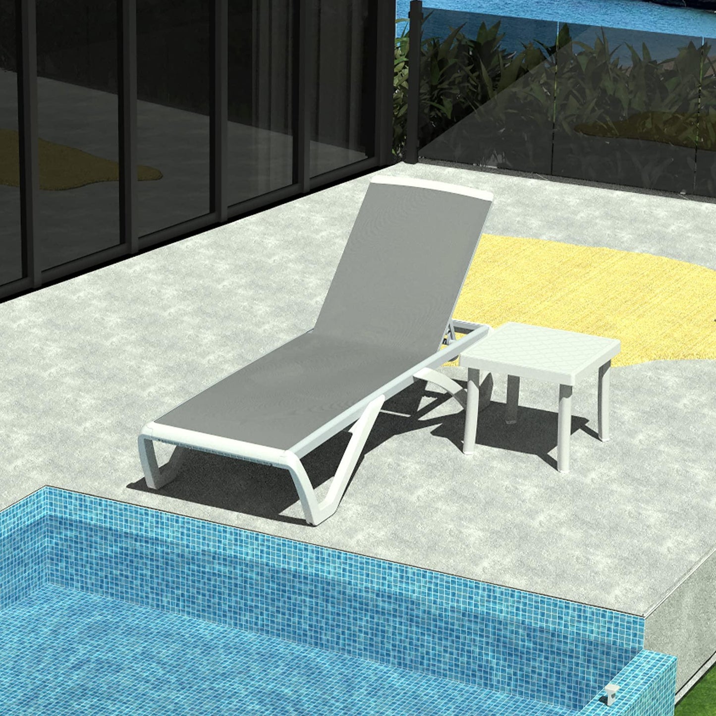 Domi Patio Chaise Lounge Outdoor Aluminum Polypropylene Chair with Adjustable Backrest,for Beach