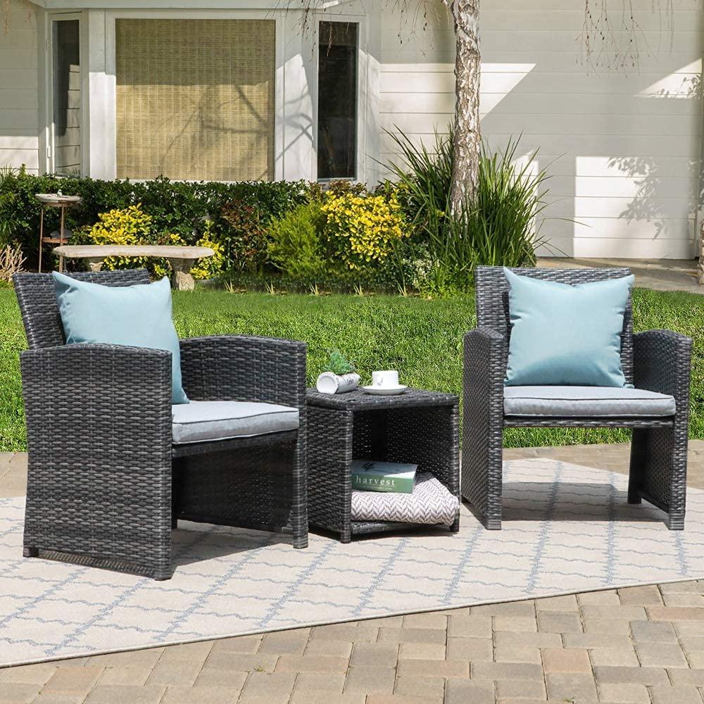 Casual 3 Piece Patio Furniture Set with Storage Coffee Table