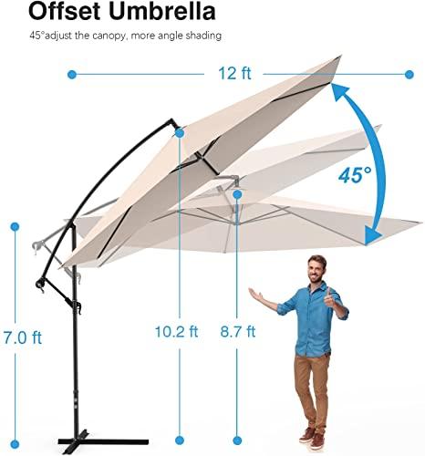 12 FT Outdoor Patio Umbrella Pool Beach Umbrella for Garden Backyard