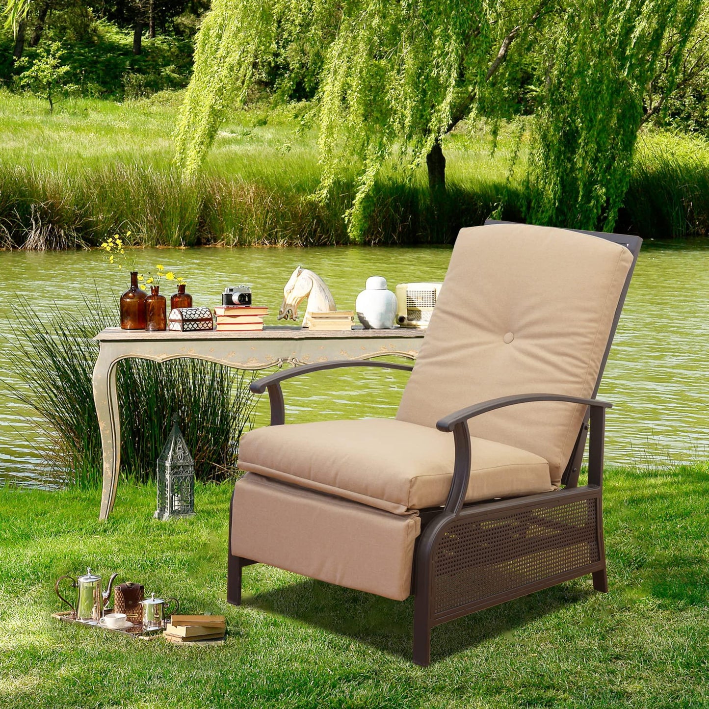 Domi Outdoor Living Adjustable Patio Recliner Chair Metal Outdoor Reclining Lounge Chair with Remova