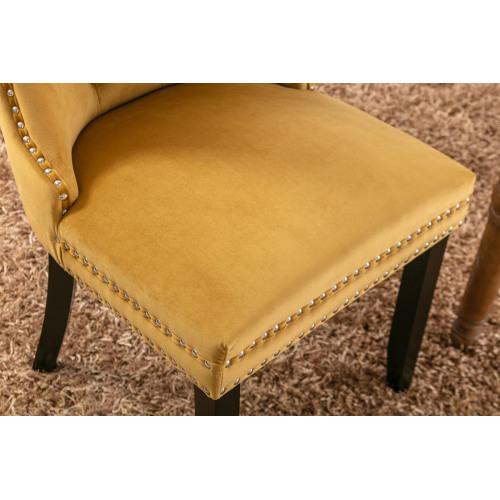Set of 2, Contemporary Velvet Upholstered Dining Chair with Wooden Legs Nail Head Trim