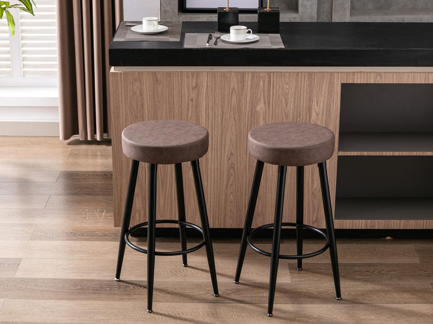 Metal Bar Stools, Round Kitchen Counter Stools, Bar Chairs,Set of 2