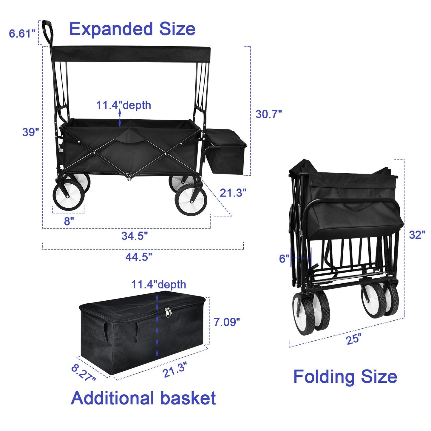 Heavy Duty Folding Portable Hand Cart with Removable Canopy with 8'' Wheels