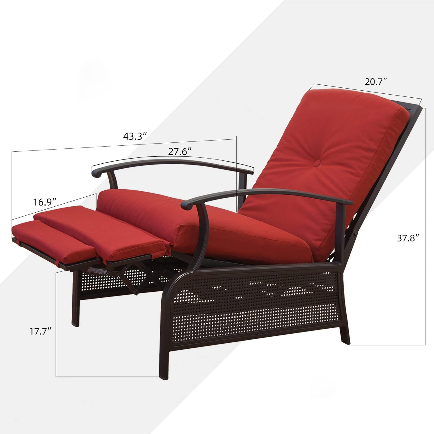 Domi Outdoor Living Adjustable Patio Recliner Chair Metal Outdoor Reclining Lounge Chair with Remova