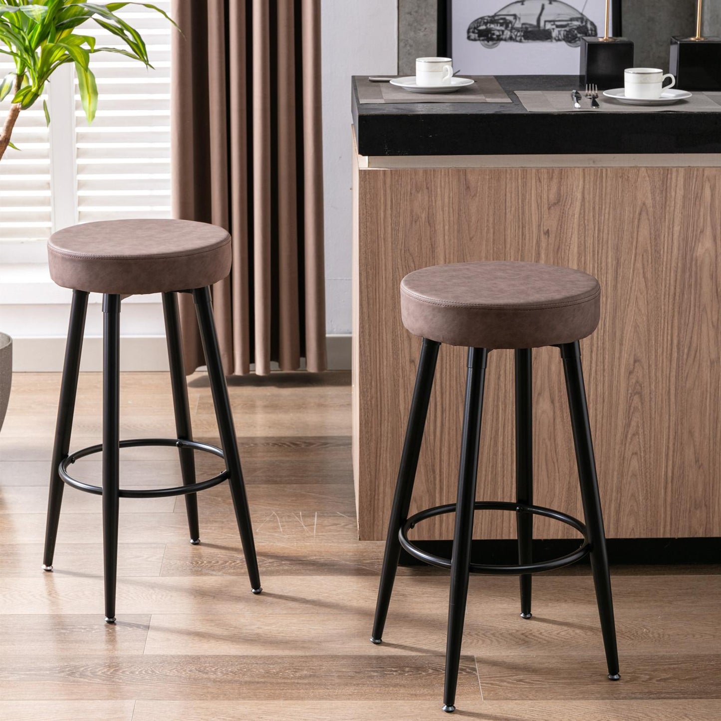 Metal Bar Stools, Round Kitchen Counter Stools, Bar Chairs,Set of 2