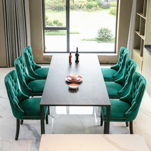 Set of 2, Contemporary Velvet Upholstered Dining Chair with Wooden Legs Nail Head Trim