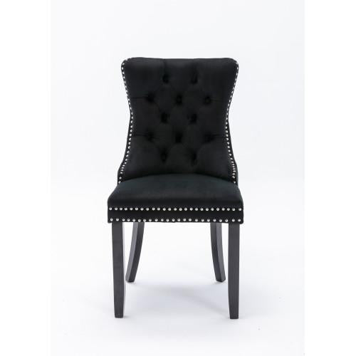 Set of 2, Contemporary Velvet Upholstered Dining Chair with Wooden Legs Nail Head Trim