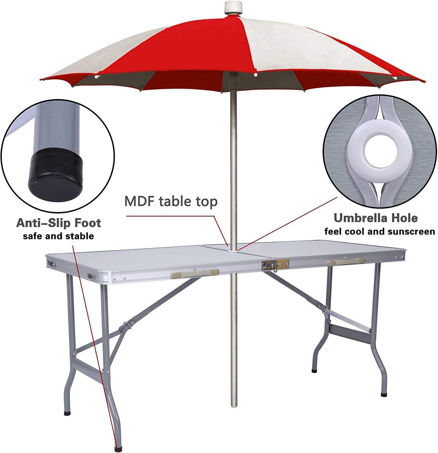 Portable Folding Aluminum Suitcase Table, Compact Camping Picnic Table with Umbrella Hole and Carryi