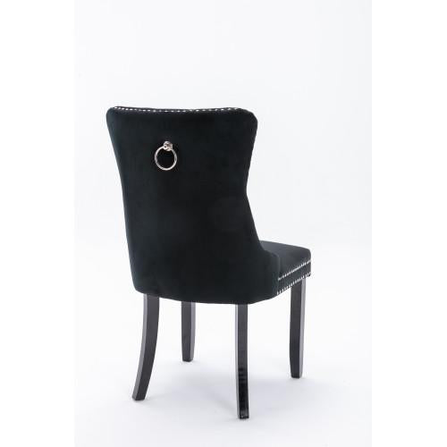 Set of 2, Contemporary Velvet Upholstered Dining Chair with Wooden Legs Nail Head Trim