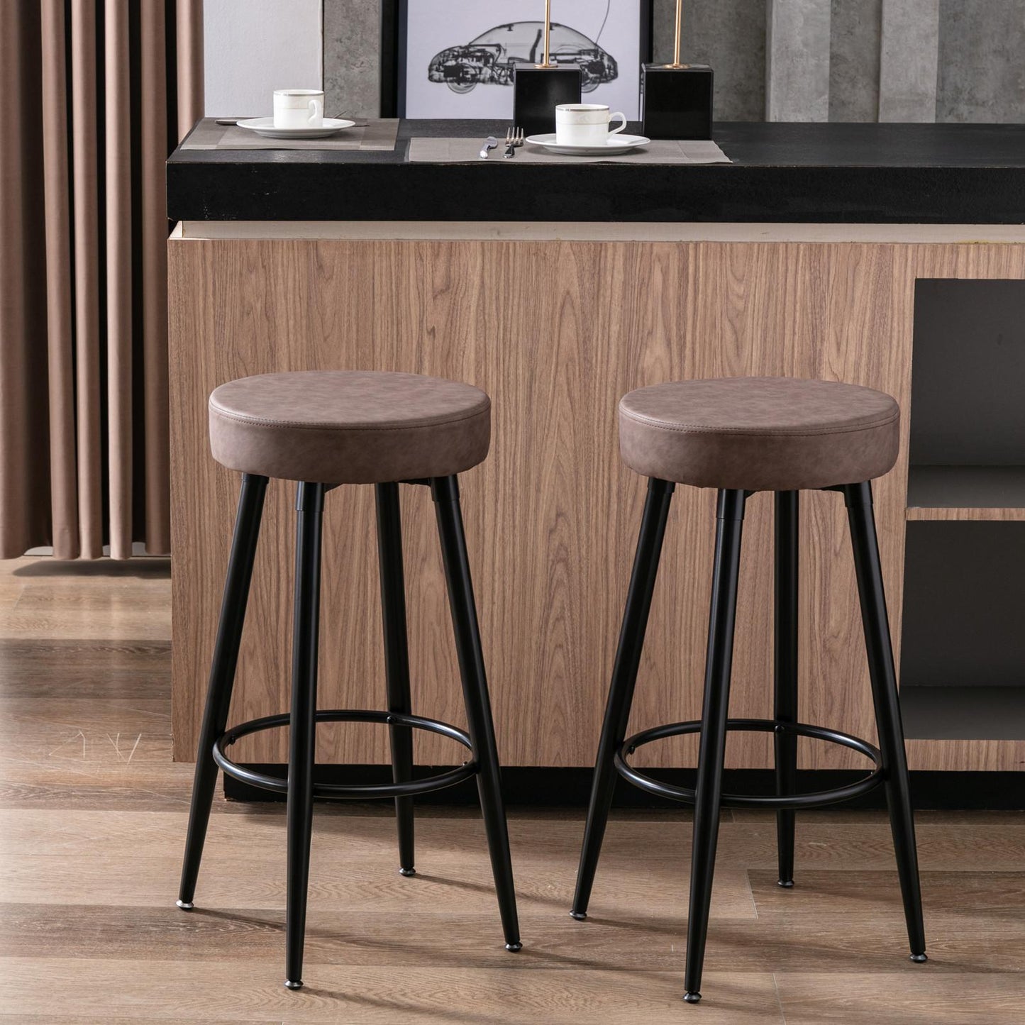 Metal Bar Stools, Round Kitchen Counter Stools, Bar Chairs,Set of 2