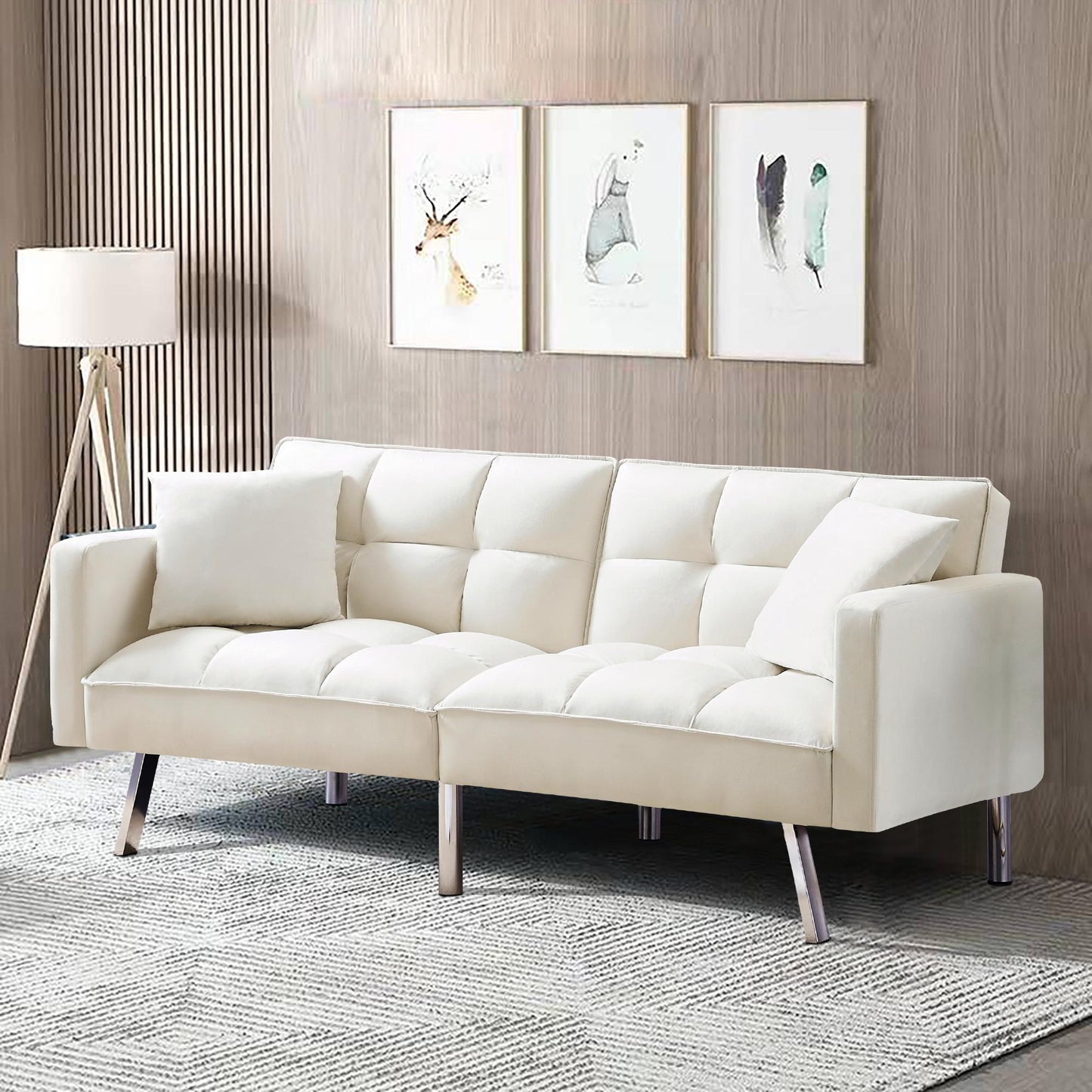 FUTON SOFA SLEEPER VELVET WITH 2 PILLOWS