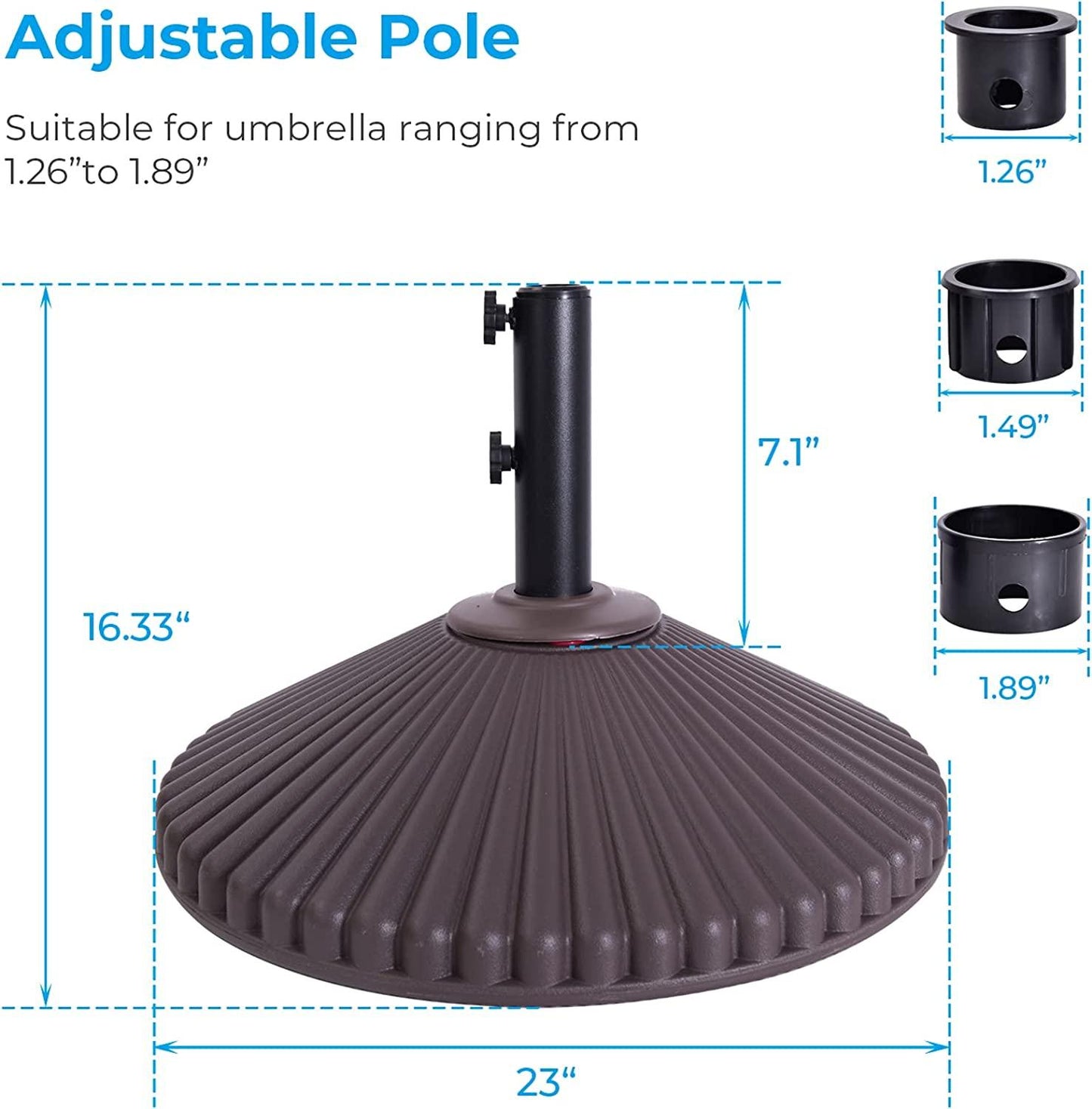 Patio Umbrella Base 23" Diameter Round Heavy Duty Outdoor Stand Plastic Water and Sand Filled