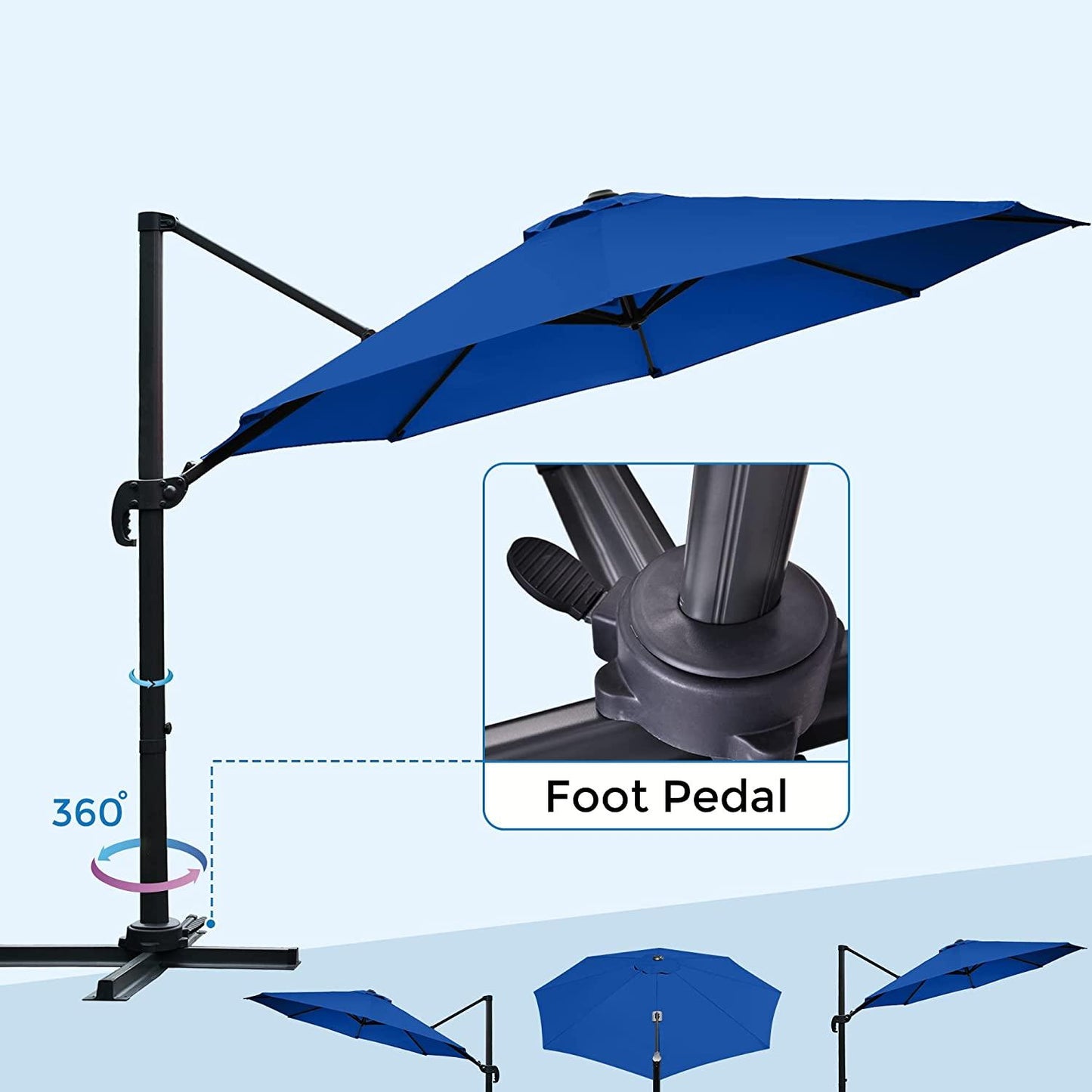 10 ft. Offset Patio LED Light Cantilever Hanging Round Outdoor Umbrella Aluminum Frame