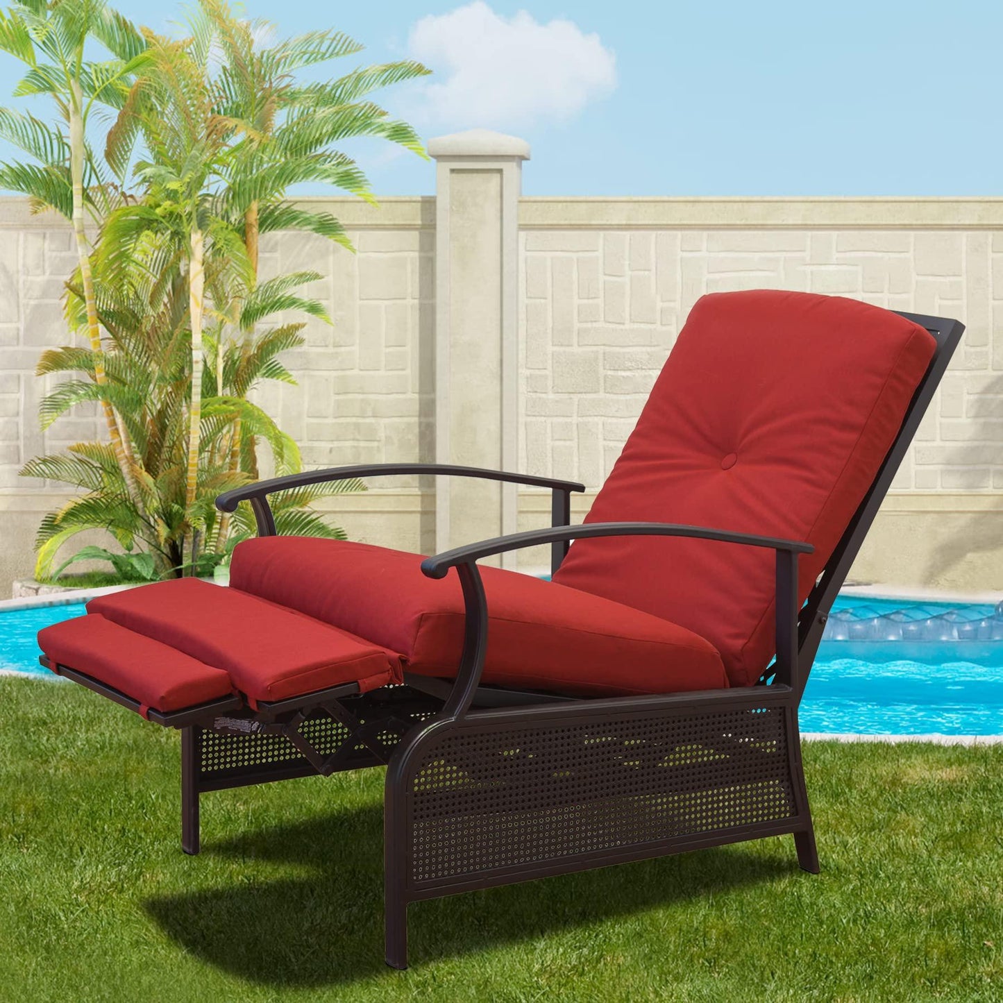 Domi Outdoor Living Adjustable Patio Recliner Chair Metal Outdoor Reclining Lounge Chair with Remova