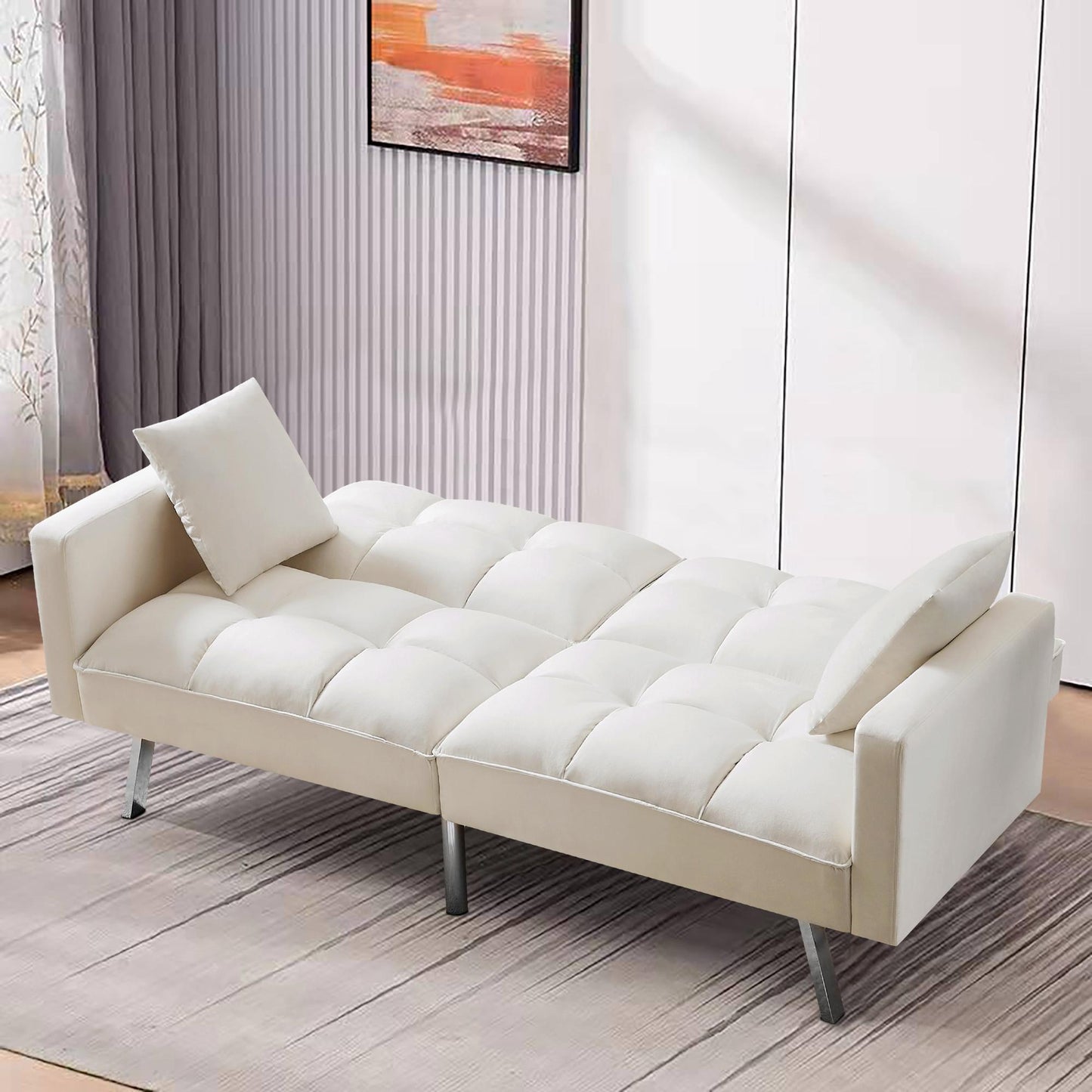 FUTON SOFA SLEEPER VELVET WITH 2 PILLOWS