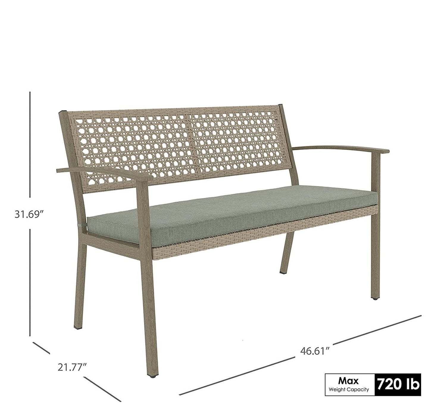 Garden Bench Wicker Rattan Outdoor Benches with Cushion Patio Loveseat for Front Porch Backyard