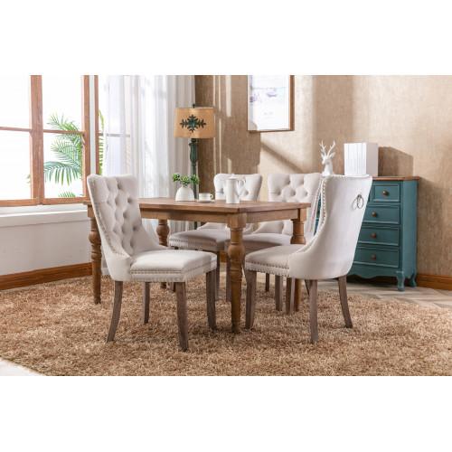 Set of 2, Contemporary Velvet Upholstered Dining Chair with Wooden Legs Nail Head Trim