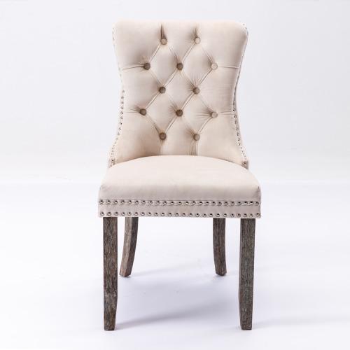 Set of 2, Contemporary Velvet Upholstered Dining Chair with Wooden Legs Nail Head Trim