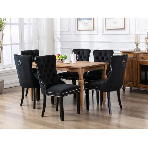 Set of 2, Contemporary Velvet Upholstered Dining Chair with Wooden Legs Nail Head Trim