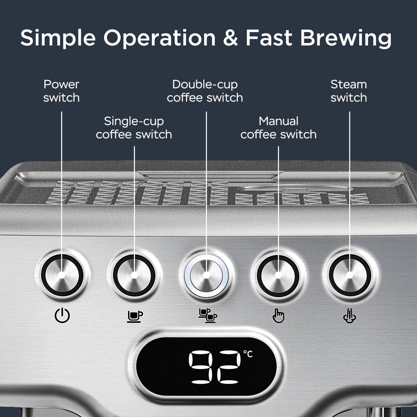 Geek Chef 20 bar espresso machine, with milk frother, 1.8 liter water tank, stainless steel
