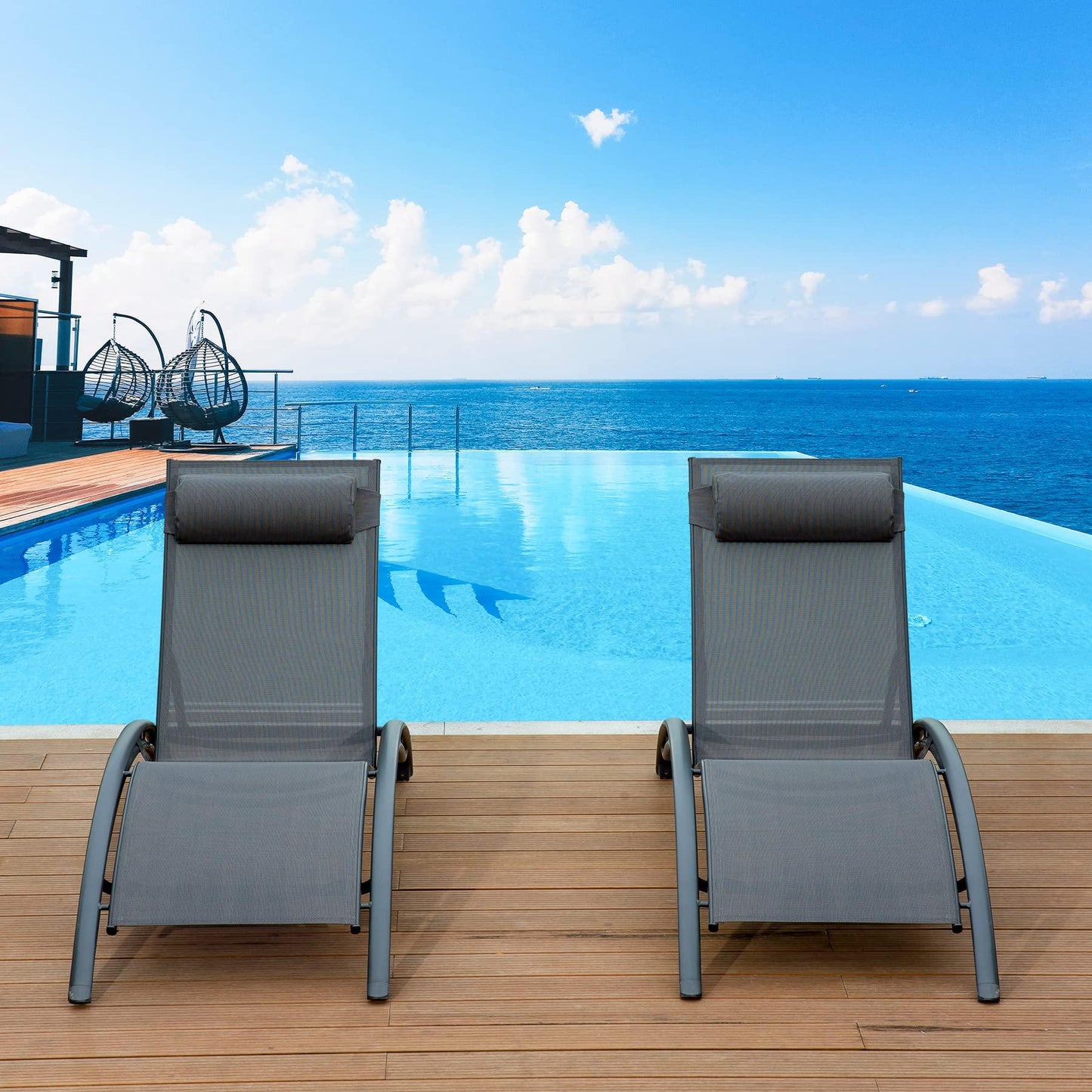 Domi Outdoor Chaise Lounge Set of 2 Patio Recliner Chairs with Adjustable Backrest and Removable