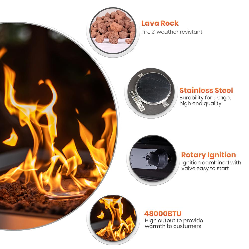 28in Square Propane Fire Pit Table Wicker-Look 50,000BTU Gas Fire Pit Table