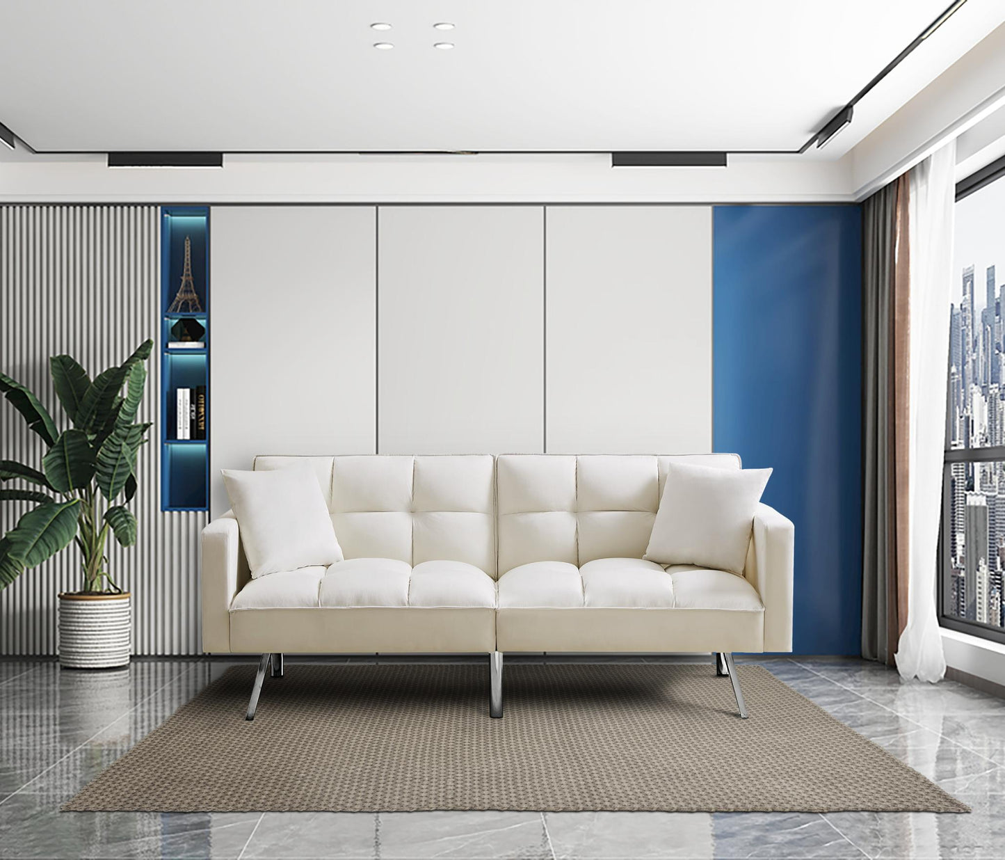 FUTON SOFA SLEEPER VELVET WITH 2 PILLOWS