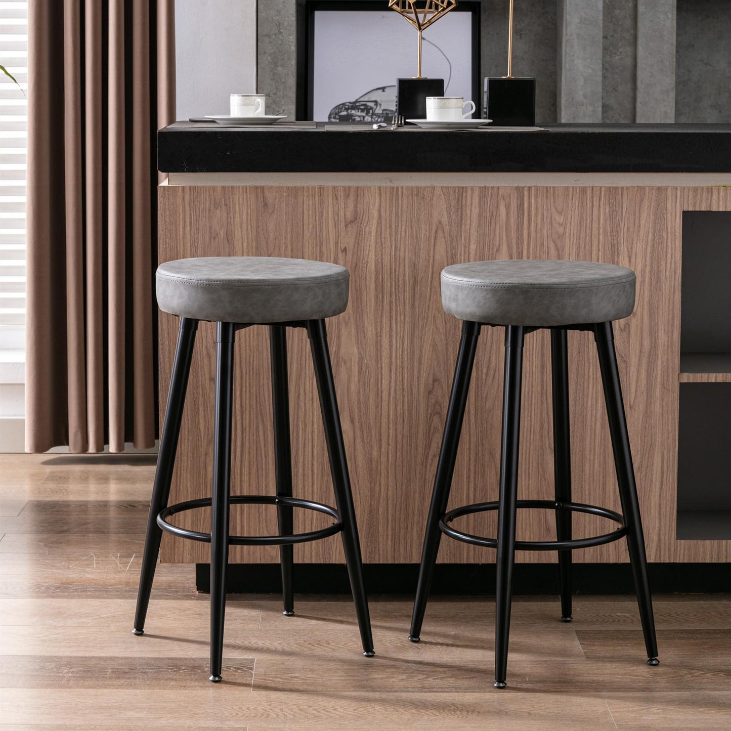 Metal Bar Stools, Round Kitchen Counter Stools, Bar Chairs,Set of 2