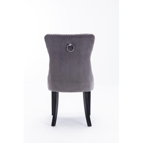 Set of 2, Contemporary Velvet Upholstered Dining Chair with Wooden Legs Nail Head Trim