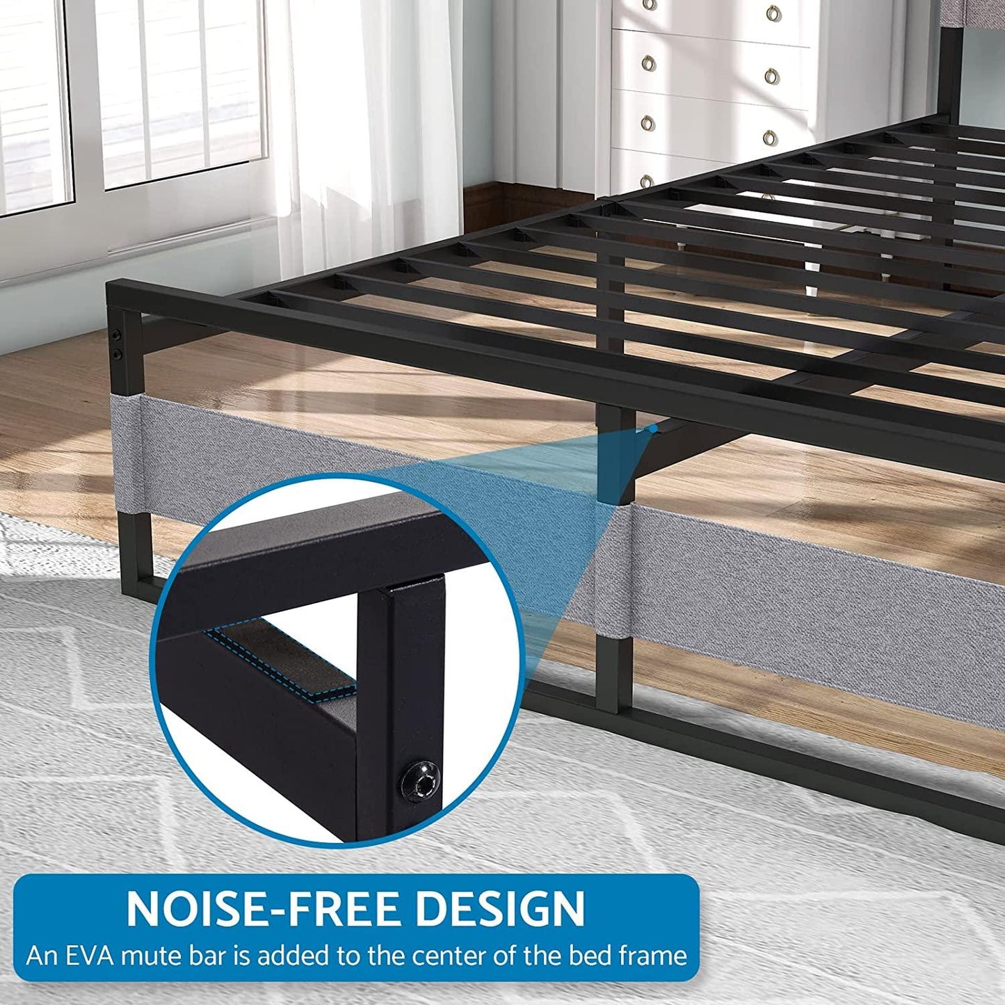 Metal Platform Bed Frame with Headboard and Pocket