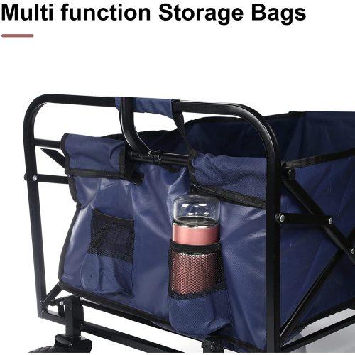 Rolling Collapsible Garden Cart Camping Wagon, with 360 Degree Swivel Wheels & Adjustable Handle, 220lbs Weight Capacity,Blue
