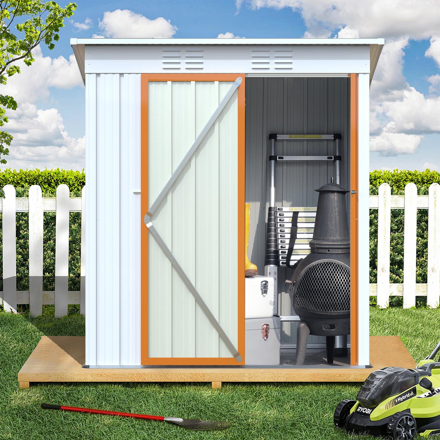 5 X 3 /6x4 Ft Outdoor Storage Shed, Galvanized Metal Garden Shed, Tool Storage Shed