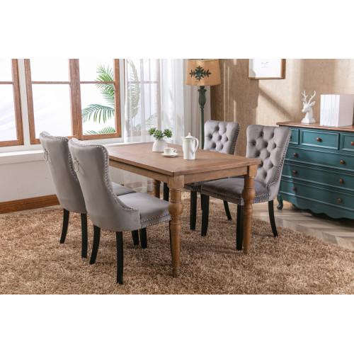 Set of 2, Contemporary Velvet Upholstered Dining Chair with Wooden Legs Nail Head Trim