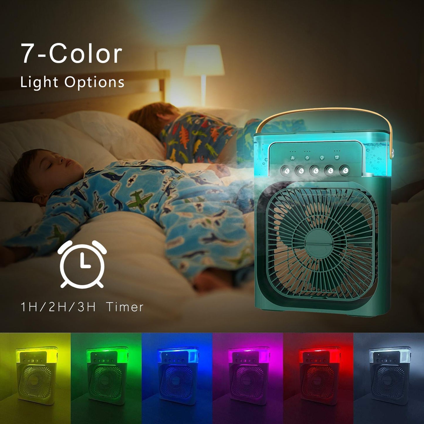 Portable Air Conditioner Fan, 5 In 1 900ml Timed Air Cooling Fan With 7 Color Lights 5 Jets 3 Speeds