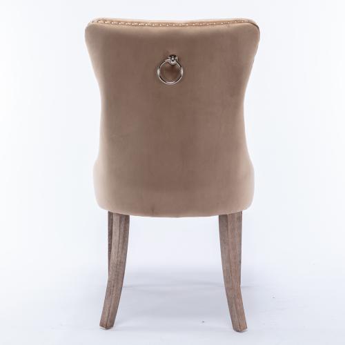 Set of 2, Contemporary Velvet Upholstered Dining Chair with Wooden Legs Nail Head Trim