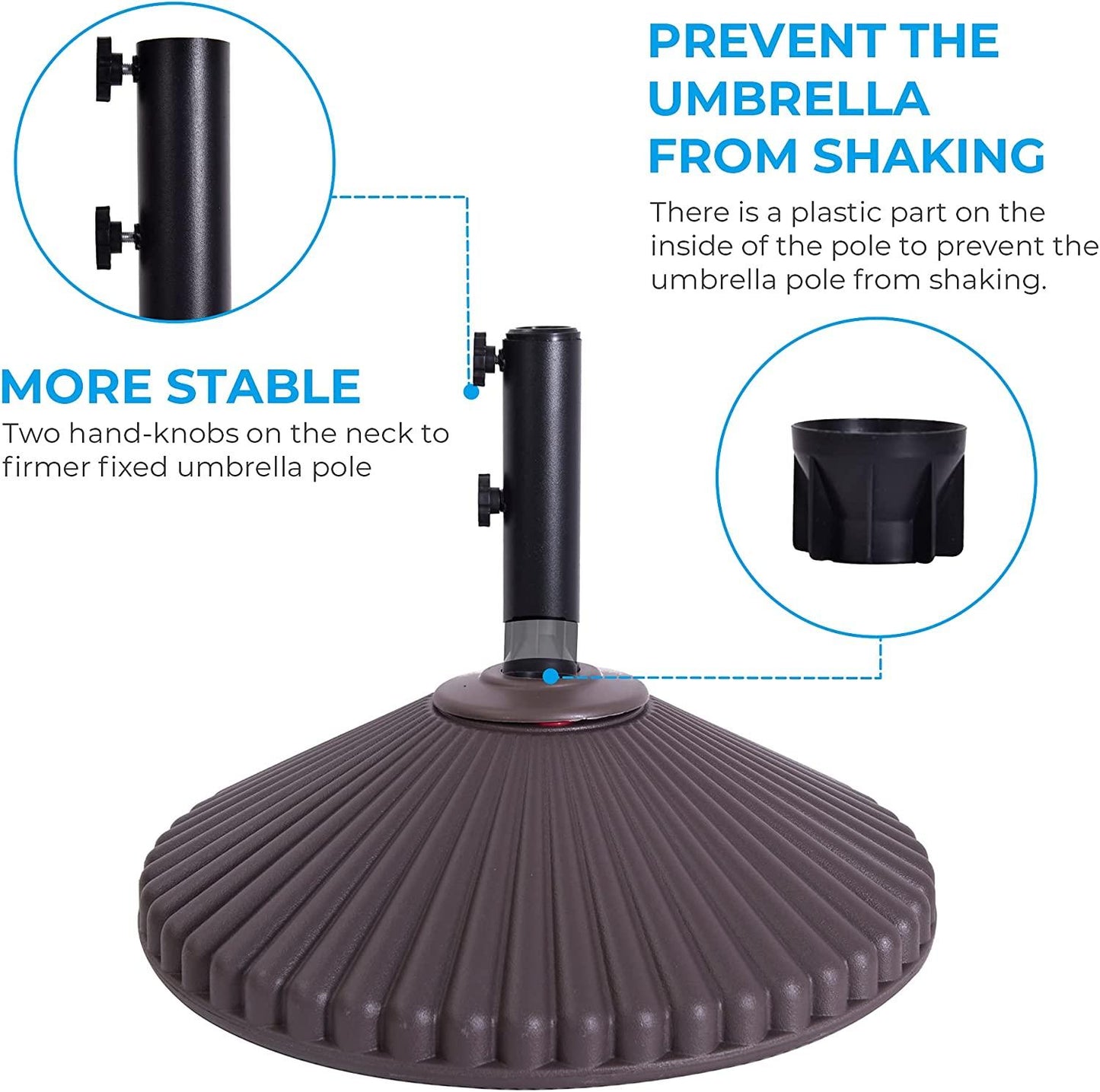 Patio Umbrella Base 23" Diameter Round Heavy Duty Outdoor Stand Plastic Water and Sand Filled