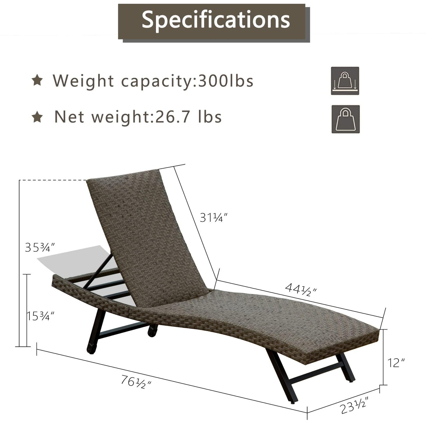 Domi Outdoor Living Outdoor PE Rattan Chaise Lounge - Set of 2 Patio Reclining Chair Furniture Set B
